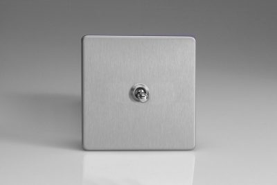 Varilight Flat Plate Screwless Brushed Steel 1-Gang 10A 1- or 2-Way Toggle Switch
