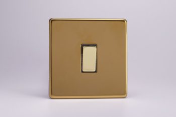 Varilight Flat Plate Screwless Polished Brass 1-Gang 20A Double Pole Rocker Switch