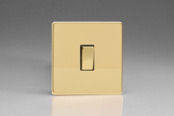 Varilight Flat Plate Screwless Polished Brass 1-Gang 20A Double Pole Rocker Switch
