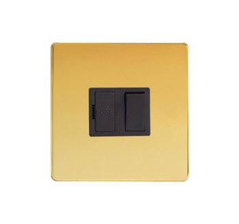 Varilight Flat Plate Screwless Polished Brass 13A Switched Fused Spur