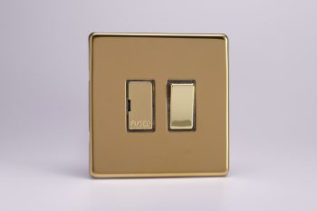 Varilight Flat Plate Screwless Polished Brass 13A Switched Fused Spur with Metal Inserts