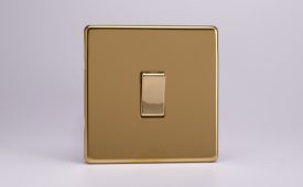 Varilight Flat Plate Screwless Polished Brass 1-Gang 10A Intermediate Rocker Switch