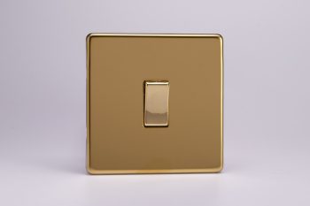 Varilight Flat Plate Screwless Polished Brass 1-Gang 10A Intermediate Rocker Switch