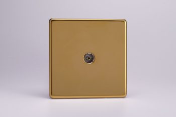 Varilight Flat Plate Screwless Polished Brass 1-Gang TV Socket, Co-Axial