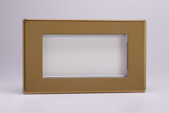 Varilight Flat Plate Screwless Polished Brass DataGrid Twin Plate (4 Grid Spaces)