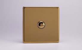 Varilight Flat Plate Screwless Polished Brass 1-Gang 6A 1-Way Push-to-Make Momentary Switch