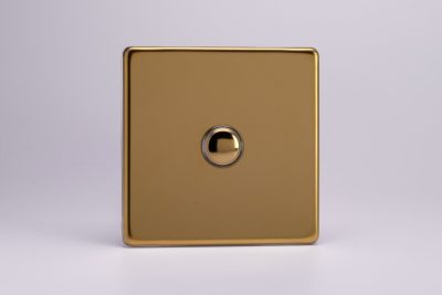 Varilight Flat Plate Screwless Polished Brass 1-Gang 6A 1-Way Push-to-Make Momentary Switch