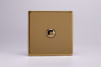 Varilight Flat Plate Screwless Polished Brass 1-Gang 6A 1- or 2-Way Push-On/Off Impulse Switch