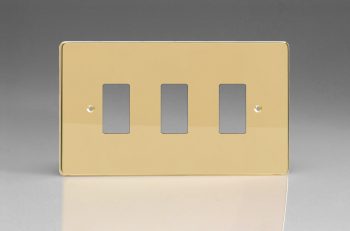Varilight Polished Brass 3-Gang Grid Plate (Twin Plate) Faceplate