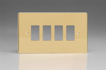 Varilight Polished Brass  4-Gang Grid Plate (Twin Plate) Faceplate