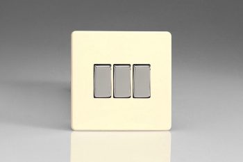 Varilight Flat Plate Screwless White Chocolate 3-Gang 10A 1- or 2-Way Rocker Switch