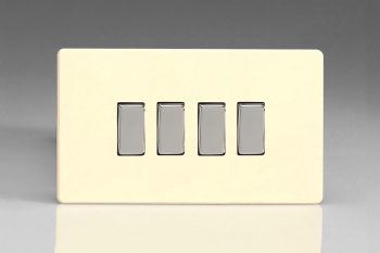 Varilight Flat Plate Screwless White Chocolate  4-Gang 10A 1- or 2-Way Rocker Switch (Twin Plate)
