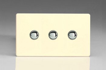 Varilight Flat Plate Screwless White Chocolate 3-Gang 6A 1-Way Push-to-Make Momentary Switch (Twin Plate)