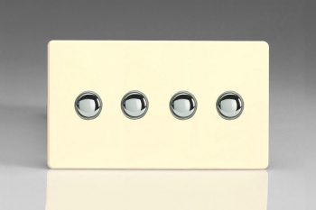 Varilight Flat Plate Screwless White Chocolate 4-Gang 6A 1-Way Push-to-Make Momentary Switch (Twin Plate)