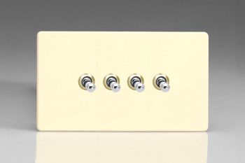 Varilight Flat Plate Screwless White Chocolate 4-Gang 10A 1- or 2-Way Toggle Switch (Twin Plate)