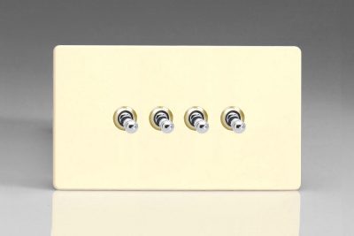 Varilight Flat Plate Screwless White Chocolate 4-Gang 10A 1- or 2-Way Toggle Switch (Twin Plate)