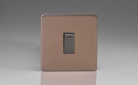 Varilight Flat Plate Screwless Brushed Bronze 1-Gang 20A Double Pole Rocker Switch + Neon Indicator Light