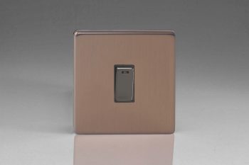 Varilight Flat Plate Screwless Brushed Bronze 1-Gang 20A Double Pole Rocker Switch + Neon Indicator Light