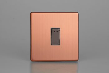 Varilight Urban Screwless Brushed Copper 1-Gang 20A Double Pole Rocker Switch + Neon Indicator Light