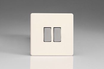 Varilight Flat Plate Screwless Primed 2-Gang 10A 1- or 2-Way Rocker Switch