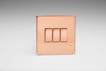 Varilight Antimicrobial Screwless Copper 3 Gang 10 Amp 1 or 2-Way Rocker Switch