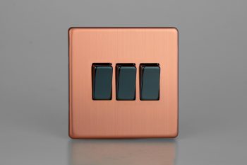 Varilight Urban Screwless Brushed Copper 3-Gang 10A 1- or 2-Way Rocker Switch