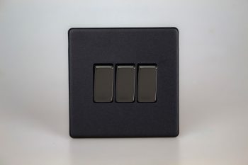 Varilight Urban Screwless Matt Black 3-Gang 10A 1- or 2-Way Rocker Switch