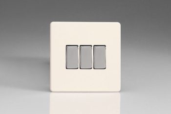 Varilight Flat Plate Screwless Primed 3-Gang 10A 1- or 2-Way Rocker Switch