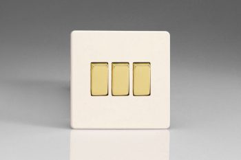 Varilight Flat Plate Screwless Primed Vogue 3-Gang 10A 1- or 2-Way Rocker Switch