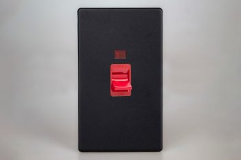 Varilight Urban Screwless Matt Black 45A Cooker Switch + Neon (Vertical Twin Plate, Red Rocker)
