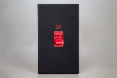 Varilight Urban Screwless Matt Black 45A Cooker Switch + Neon (Vertical Twin Plate, Red Rocker)