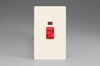 Varilight Flat Plate Screwless Primed 45A Cooker Switch + Neon (Vertical Twin Plate, Red Rocker)