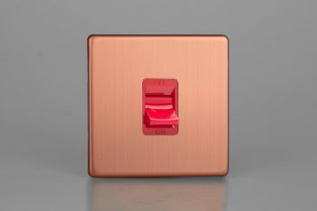 Varilight Urban Screwless Brushed Copper 45A Cooker Switch (Single Plate, Red Rocker)