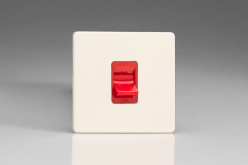 Varilight Flat Plate Screwless Primed 45A Cooker Switch (Single Plate, Red Rocker)