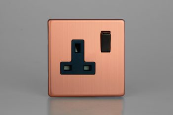Varilight Urban Screwless Brushed Copper 1-Gang 13A Double Pole Switched Socket with Metal Rockers