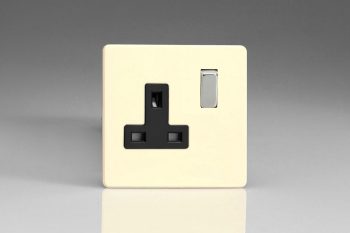 Varilight Flat Plate Screwless Primed 1-Gang 13A Double Pole Switched Socket with Metal Rockers