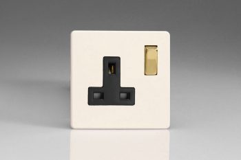 Varilight Flat Plate Screwless Primed Vogue 1-Gang 13A Double Pole Switched Socket with Metal Rockers