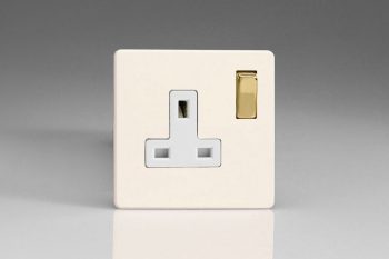 Varilight Flat Plate Screwless Primed Vogue 1-Gang 13A Double Pole Switched Socket with Metal Rockers