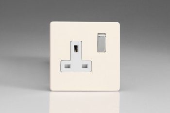 Varilight Flat Plate Screwless Primed 1-Gang 13A Double Pole Switched Socket with Metal Rockers