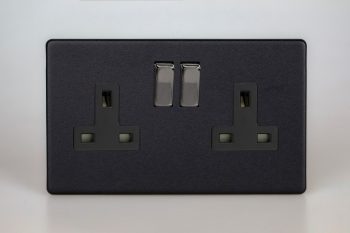 Varilight Urban Screwless Matt Black 2-Gang 13A Double Pole Switched Socket with Metal Rockers