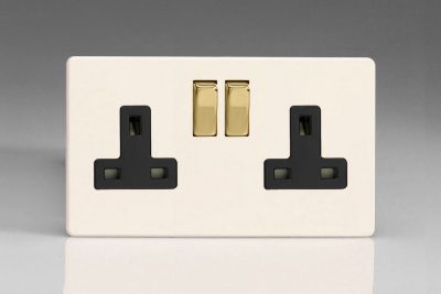 Varilight Flat Plate Screwless Primed Vogue 2-Gang 13A Double Pole Switched Socket with Metal Rockers