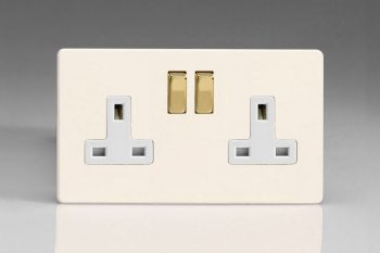 Varilight Flat Plate Screwless Primed Vogue  2-Gang 13A Double Pole Switched Socket with Metal Rockers