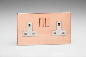 Varilight Antimicrobial Screwless Copper 2 Gang 13 Amp Switched Plug Socket