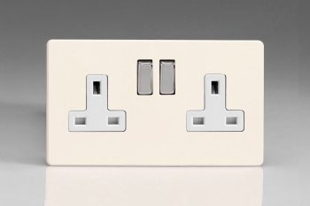 Varilight Flat Plate Screwless Primed 2-Gang 13A Double Pole Switched Socket with Metal Rockers