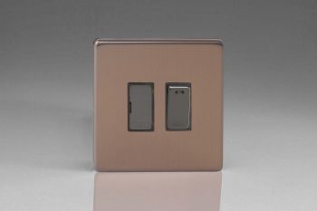 Varilight Flat Plate Screwless Brushed Bronze 13A Switched Fused Spur + Neon with Metal Inserts
