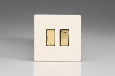 Varilight Flat Plate Screwless Primed Vogue 13A Switched Fused Spur + Neon with Metal Inserts
