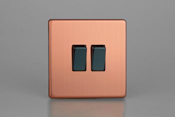 Varilight Urban Screwless Brushed Copper 2-Gang (10A Intermediate Switch + 10A 1- or 2-Way Rocker Switch)