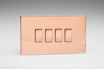 Varilight Antimicrobial Screwless Copper 4 Gang 10 Amp 1 or 2-Way Rocker Switch