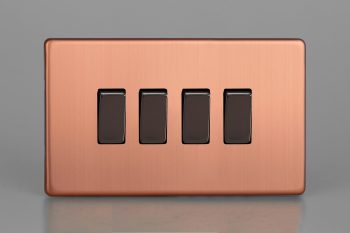 Varilight Urban Screwless Brushed Copper 4-Gang 10A 1- or 2-Way Rocker Switch (Twin Plate)