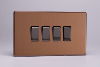 Varilight Flat Plate Screwless Brushed Bronze 4-Gang 10A 1- or 2-Way Rocker Switch (Twin Plate)